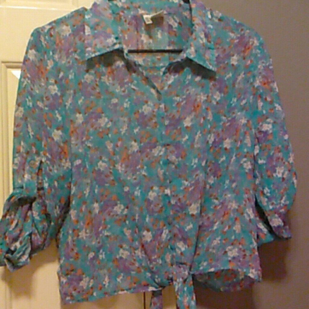 Super cute crop top sheer with button down collar